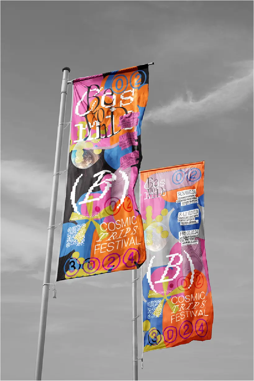 colorful scifi poster design for cosmic trip festival poster