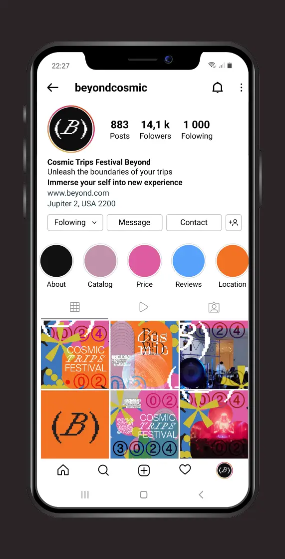 colorful scifi social media design for cosmic trip festival